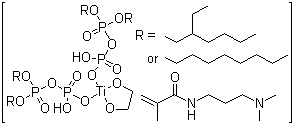 CAS 登录号：198840-66-3, 双[P,P-支链和直链二辛基二磷酸基(2-)-kappaO'',kappaO''''][1,2-乙烷二醇(2-)-kappaO1,kappaO2]钛酸酯和 N-[3-(二甲基氨基)丙基]-2-甲基-2-丙烯酰胺的化合物