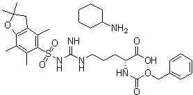 structure of CAS# 200191-00-0, N5-[[[(2,3-二氢-2,2,4,6,7-五甲基-5-苯并呋喃基)磺酰基]氨基]亚氨基甲基]-N2-[苄氧羰基]-D-鸟氨酸环己基铵盐