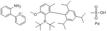 structure of CAS# 2009020-38-4, [2'-(amino-&kappa;N)[1,1'-biphenyl]-2-yl-&kappa;C][bis(1,1-dimethylethyl)[3-methoxy-6-methyl-2',4',6'-tris(1-methylethyl)[1,1'-biphenyl]-2-yl]phosphine-&kappa;P](methanesulfonato-&kappa;O)-Palladium