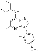 CAS # 202579-74-6, N-(1-Ethylpropyl)-3-(4-methoxy-2-methylphenyl)-2,5-dimethylpyrazolo[1,5-a]pyrimidin-7-amine, DMP 904