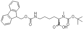 structure of CAS# 2044709-88-6, N2-[叔丁氧羰基]-N6-[(9H-芴-9-基甲氧基)羰基]-N2-甲基-D-赖氨酸