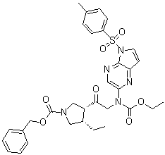 CAS 登录号：2050038-81-6, (3R,4S)-3-[2-[(乙氧羰基)[5-[(4-甲基苯基)磺酰基]-5H-吡咯并[2,3-b]吡嗪-2-基]氨基]乙酰基]-4-乙基-1-吡咯烷羧酸苄酯