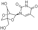 CAS # 206055-67-6, 1-(2'-O,4-C-Methylene-beta-D-ribofuranosyl)thymine, 1-[2,5-Anhydro-4-C-(hydroxymethyl)-alpha-L-lyxofuranosyl]-5-methyl-2,4(1H,3H)-pyrimidinedione