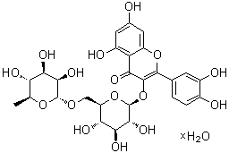 3-[[6-O-(6-Deoxy-alpha-L-mannopyranosyl)-beta-D-glucopyranosyl]oxy]-2-(3,4-dihydroxyphenyl)-5,7-dihydroxy-4H-1-benzopyran-4-one hydrate molecular structure (CAS 207671-50-9)