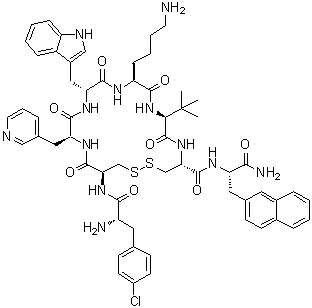CAS 登录号：209006-18-8, 4-氯-L-苯丙氨酰-D-半胱氨酰-3-(3-吡啶基)-L-丙氨酰-D-色氨酰-L-赖氨酰-3-甲基-L-缬氨酰-L-半胱氨酰-3-(2-萘基)-L-丙氨酰胺环(2→7)-二硫醚