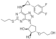 CAS 登录号：2096989-56-7, (1S,2S,3R,5S)-3-[7-[[(1S,2R)-2-(3,4-二氟苯基)环丙基]氨基]-5-(丙硫基)-3H-1,2,3-三唑并[4,5-d]嘧啶-3-基]-5-(2-羟基乙氧基)-1,2-环戊烷二醇