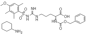 structure of CAS# 210557-94-1, N5-[Imino[[(4-methoxy-2,3,6-trimethylphenyl)sulfonyl]amino]methyl]-N2-[(phenylmethoxy)carbonyl]-D-ornithine cyclohexanamine salt