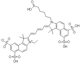 CAS 登录号：210892-23-2, 2-[5-[3-(5-羧基戊基)-1,3-二氢-1,1-二甲基-6,8-二磺基-2H-苯并[e]吲哚-2-亚基]-1,3-戊二烯基]-3-乙基-1,1-二甲基-6,8-二磺基-1H-苯并[e]吲哚鎓内盐