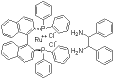 Dichloro[(R)-(+)-2,2'-bis(diphenylphosphino)1,1'-binaphthyl][(1S,2S)-(-)-1,2-diphenylethylenediamine]ruthenium(II) molecular structure (CAS 212210-87-2)