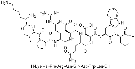 L-赖氨酰-L-缬氨酰-L-脯氨酰-L-精氨酰-L-天冬氨酰胺酰-L-谷氨酰胺酰-L-alpha-天冬氨酰-L-色氨酰-L-亮氨酸分子结构 (CAS 212370-40-6)