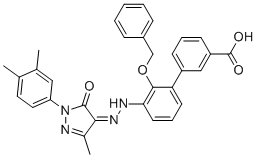 CAS # 2131025-93-7, Eltrombopag Olamine impurity 02, (Z)-2'-(benzyloxy)-3'-(2-(1-(3,4-dimethylphenyl)-3-methyl-5-oxo-1,5-dihydro-4H-pyrazol-4-ylidene)hydrazineyl)-[1,1'-biphenyl]-3-carboxylic acid