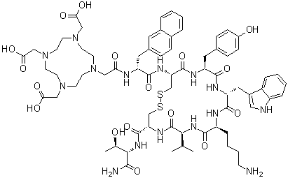 CAS # 213187-44-1, 3-(2-Naphthalenyl)-N-[[4,7,10-tris(carboxymethyl)-1,4,7,10-tetraazacyclododec-1-yl]acetyl]-D-alanyl-L-cysteinyl-L-tyrosyl-D-tryptophyl-L-lysyl-L-valyl-L-cysteinyl-L-threoninamide cyclic (2→7)-disulfide, DOTA-BIM 23014