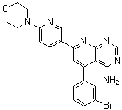 structure of CAS# 214697-26-4, 5-(3-Bromophenyl)-7-[6-(4-morpholinyl)-3-pyridinyl]-pyrido[2,3-d]pyrimidin-4-amine