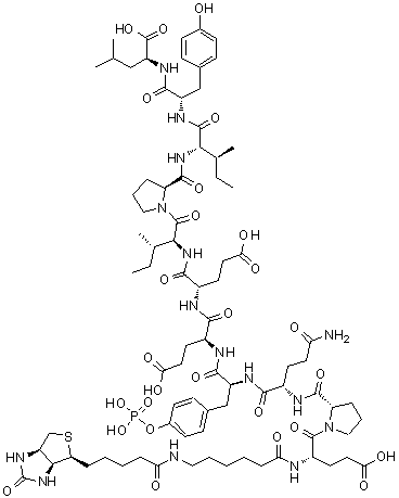 N-[6-[[5-[(3aS,4S,6aR)-六氢-2-氧代-1H-噻吩并[3,4-d]咪唑-4-基]-1-氧代戊基]氨基]-1-氧代己基]-L-alpha-谷氨酰-L-脯氨酰-L-谷氨酰胺酰-O-膦酰-L-酪氨酰-L-alpha-谷氨酰-L-alpha-谷氨酰-L-异亮氨酰-L-脯氨酰-L-异亮氨酰-L-酪氨酰-L-亮氨酸分子结构 (CAS 215876-01-0)