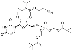 CAS 登录号：2172373-55-4, 1-[(5E)-6-[双[(2,2-二甲基-1-氧代丙氧基)甲氧基]亚膦酰]-3-O-[[双(1-甲基乙基)氨基](2-氰基乙氧基)膦基]-5,6-二脱氧-2-O-甲基-β-D-核-己-5-烯并呋喃糖基]-2,4(1H,3H)-嘧啶二酮