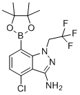 4-Chloro-7-(4,4,5,5-tetramethyl-1,3,2-dioxaborolan-2-yl)-1-(2,2,2-trifluoroethyl)-1H-indazol-3-amine molecular structure (CAS 2189684-53-3)