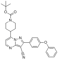 CAS # 2190506-55-7, tert-Butyl 4-(3-cyano-2-(4-phenoxyphenyl)pyrazolo[1,5-a]pyrimidin-7-yl)piperidine-1-carboxylate, Zanubrutinib Impurity 2