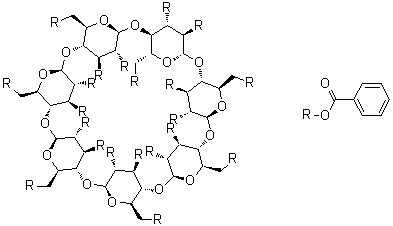 CAS # 23666-43-5, beta-Cyclodextrin perbenzoate, Hepta-(2,3,6-tri-oxy-benzoyl)-beta-cyclodextrin, Heptakis(2,3,6-tri-O-benzoyl)-beta-cyclodextrin