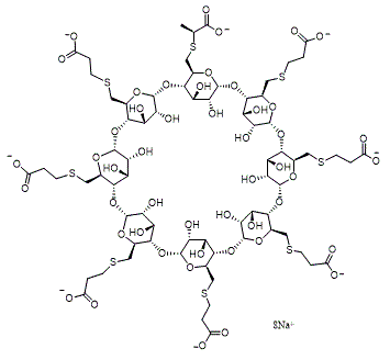 CAS # 2412952-94-2, Sugammadex Thiolactic Acid Impurity 2 Octasodium Salt, Sugammadex Impurity 22,octasodium 3-[[(1S,3S,5S,6S,8S,10S,11S,13S,15S,16S,18S,20S,21S,23S,25S,26S,28S,30S,31S,33S,35S,36S,38S,40S,41R,42R,43R,45R,46R,47R,48R,49R,50R,51R,52R,53R,54R,55R,56R)-10,15,20,25,30,35,40-heptakis(2-carboxylatoethylsulfanylmethyl)-41,42,43,44,45,46,47,48,49,50,51,52,53,54,55,56-hexadecahydroxy-2,4,7,9,12,14,17,19,22,24,27,29,32,34,37,39-hexadecaoxanonacyclo[36.2.2.23,6.28,11.213,16.218,21.223,26.228,31.233,36]hexapentacontan-5-yl]methylsulfanyl]propanoate