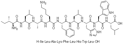 L-异亮氨酰-L-亮氨酰-L-丙氨酰-L-赖氨酰-L-苯丙氨酰-L-亮氨酰-L-组氨酰-L-色氨酰-L-亮氨酸分子结构 (CAS 242807-35-8)