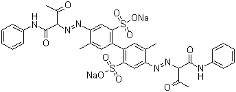 CAS # 2429-76-7, Acid Yellow 44, Disodium 5-[[1,3-dioxo-1-(phenylamino)butan-2-yl]azo]-2-[4-[[1,3-dioxo-1-(phenylamino)butan-2-yl]azo]-5-methyl-2-sulfonatophenyl]-4-methylbenzenesulfonate