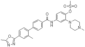 CAS # 256227-78-8, 2'-Methyl-4'-(5-methyl-1,3,4-oxadiazol-2-yl)-N-[3-(4-methyl-1-piperazinyl)-4-[(methylsulfonyl)oxy]phenyl]-[1,1'-biphenyl]-4-carboxamide