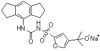 structure of CAS# 256373-96-3, N-[[(1,2,3,5,6,7-Hexahydro-s-indacen-4-yl)amino]carbonyl]-4-(1-hydroxy-1-methylethyl)-2-furansulfonamide monosodium salt