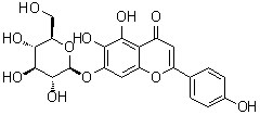 CAS # 26046-94-6, Scutellarin 7-O-beta-D-glucopyranoside, 7-(beta-D-Glucopyranosyloxy)-5,6-dihydroxy-2-(4-hydroxyphenyl)-4H-1-benzopyran-4-one, 5,6,7,4'-Tetrahydroxyflavone 7-glucoside, 6-Hydroxyapigenin 7-O-beta-D-glucopyranoside, Scutellarein 7-O-beta-D-glucopyranoside, Scutellarein 7-glucoside, Scutellarein 7-beta-D-glucopyranoside