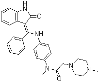 CAS # 262366-32-5, N-[4-[[(Z)-(1,2-Dihydro-2-oxo-3H-indol-3-ylidene)phenylmethyl]amino]phenyl]-N,4-dimethyl-1-piperazineacetamide