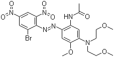 CAS # 26377-33-3, Disperse Blue 301, N-[5-[Bis(2-methoxyethyl)amino]-2-[(2-bromo-4,6-dinitrophenyl)azo]-4-methoxyphenyl]acetamide