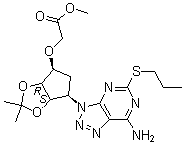 CAS # 274693-23-1, 2-[[(3aR,4S,6R,6aS)-6-[7-Amino-5-(propylthio)-3H-1,2,3-triazolo[4,5-d]pyrimidin-3-yl]tetrahydro-2,2-dimethyl-4H-cyclopenta-1,3-dioxol-4-yl]oxy]-acetic acid methyl ester