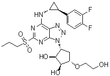CAS 登录号：274693-39-9, (1S,2S,3R,5S)-3-[7-[[(1R,2S)-2-(3,4-二氟苯基)环丙基]氨基]-5-(丙基磺酰基)-3H-1,2,3-三唑并[4,5-d]嘧啶-3-基]-5-(2-羟基乙氧基)-1,2-环戊烷二醇