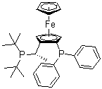 structure of CAS# 277306-29-3, (2R)-1-[(1S)-1-[Bis(1,1-dimethylethyl)phosphino]ethyl]-2-(diphenylphosphino)ferrocene