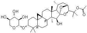 CAS # 27994-12-3, 25-O-Acetylcimigenol-3-O-beta-D-xylopyranoside, 25-Acetoxy-(15R)-15-hydroxy-3-O-beta-D-xylopyranosylacta(16S,23R,24S)-16,23,16,24-binoxoside, 25-O-Acetylcimigenol 3-O-beta-D-xyloside, 25-O-Acetylcimigenol xyloside