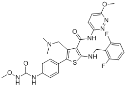 CAS # 2814571-33-8, Relugolix Impurity 42, 2-((2,6-Difluorobenzyl)amino)-4-((dimethylamino)methyl)-N-(6-methoxypyridazin-3-yl)-5-(4-(3-methoxyureido)phenyl)thiophene-3-carboxamide
