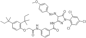 CAS 登录号：28279-36-9, 3-[[2-[2,4-双(叔戊基)苯氧基]乙酰基]氨基]-N-(4,5-二氢-4-[(4-甲氧苯基)偶氮-5-氧代-1-(2,4,6-三氯苯基)-1H-吡唑-3-基]苯甲酰胺
