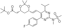 6-[(1E)-2-[4-(4-氟苯基)-6-异丙基-2-[甲基(甲磺酰)氨基]-5-嘧啶]乙烯基]-2,2-二甲基-1,3-二氧六环-4-乙酸叔丁酯分子结构 (CAS 289042-12-2)