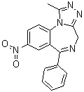 structure of CAS# 28910-99-8, 1-Methyl-8-nitro-6-phenyl-4H-s-triazolo[4,3-a][1,4]benzodiazepine