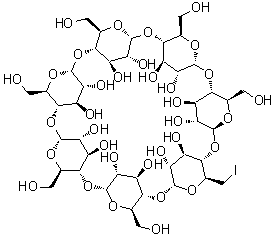 CAS # 29390-66-7, Mono-6-deoxy-6-iodo-beta-cyclodextrin, 6A-Deoxy-6A-iodo-beta-cyclodextrin, 6-Deoxy-6-iodo-beta-cyclodextrin, 6-Iodo-6-deoxy-beta-cyclodextrin, 6-Iodo-6-deoxycyclomaltoheptaose, 6-Iodo-beta-cyclodextrin
