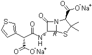 CAS 登录号：29457-07-6, 替卡西林钠, (2S,5R,6R)-3,3-二甲基-6-[2-羧基-2-(2-噻吩基)乙酰氨基]-7-氧代-4-硫杂-1-氮杂双环[3.2.0]庚烷-2-羧酸二钠盐