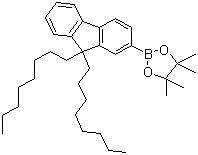 structure of CAS# 302554-81-0, 2-(9,9-Dioctylfluoren-2-yl)-4,4,5,5-tetramethyl-[1,3,2]dioxaborolane