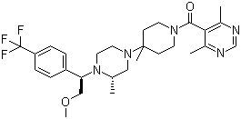 CAS # 306296-47-9, Vicriviroc, (4,6-Dimethyl-5-pyrimidinyl)[4-[(3S)-4-[(1R)-2-methoxy-1-[4-(trifluoromethyl)phenyl]ethyl]-3-methyl-1-piperazinyl]-4-methyl-1-piperidinyl]methanone