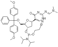 CAS 登录号：307314-31-4, N'-[5-[5-O-[二(4-甲氧基苯基)苯基甲基]-3-O-[[二异丙基氨基](2-氰基乙氧基)膦基]-2-脱氧-beta-D-赤式-呋喃戊糖基]-1,4-二氢-4-氧代-2-嘧啶基]-N,N-二甲基甲脒