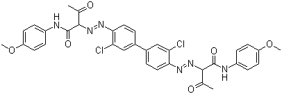 CAS 登录号：31775-16-3, 颜料黄 170, 2,2'-((3,3'-二氯(1,1'-联苯)-4,4'-基)双(偶氮))双(N-(4-甲氧基苯基)-3-氧代丁酰胺)