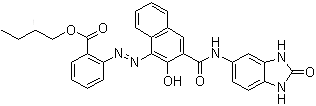 CAS # 31778-10-6, Pigment Red 208, Butyl 2-[[3-[[(2,3-dihydro-2-oxo-1H-benzimidazol-5-yl)amino]carbonyl]-2-hydroxy-1-naphthyl]azo]benzoate