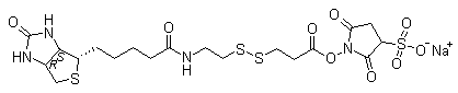 CAS # 325143-98-4, 1-[3-[[2-[[5-[(3aS,4S,6aR)-Hexahydro-2-oxo-1H-thieno[3,4-d]imidazol-4-yl]-1-oxopentyl]amino]ethyl]dithio]-1-oxopropoxy]-2,5-dioxo-3-pyrrolidinesulfonic acid monosodium salt