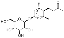 CAS 登录号：325686-49-5, Ascleposide E, 4-[(1S,3S,5R,8R)-3-(beta-D-吡喃葡糖氧基)-1,5-二甲基-6-氧杂二环[3.2.1]辛-8-基]-2-丁酮