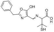 CAS # 3264-88-8, Benzylpenicillin CP Impurity I, 2-[(2-benzyl-5-hydroxy-1,3-oxazol-4-yl)methylideneamino]-3-methyl-3-sulfanylbutanoic acid