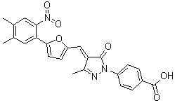 structure of CAS# 328968-36-1, 4-[4-[[5-(4,5-Dimethyl-2-nitrophenyl)-2-furanyl]methylene]-4,5-dihydro-3-methyl-5-oxo-1H-pyrazol-1-yl]-benzoic acid