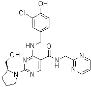 4-[[(3-Chloro-4-hydroxyphenyl)methyl]amino]-2-[(2S)-2-(hydroxymethyl)-1-pyrrolidinyl]-N-(2-pyrimidinylmethyl)-5-pyrimidinecarboxamide molecular structure (CAS 330785-05-2)